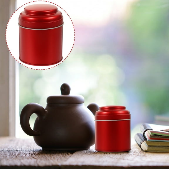 BESTYASH Airtight Red Tea Container Metal Canister with Lid for Coffee Sugar Storage