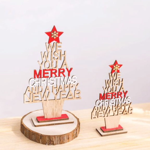 BESTYASH Tabletop Trees For Decorating 2Pcs Mini Christmas Tree Wood Beige Color