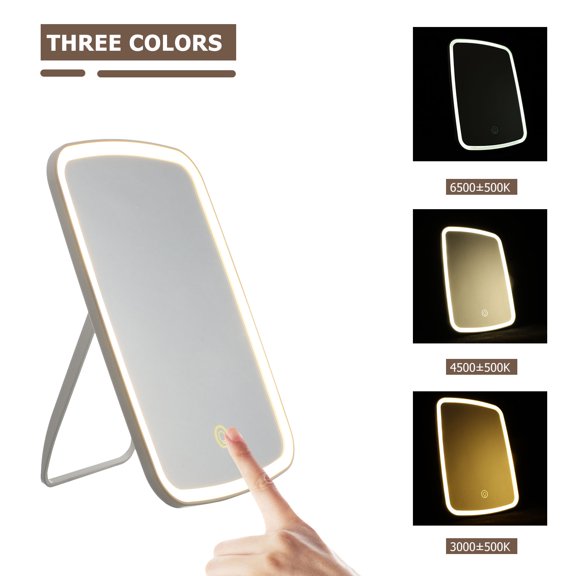 BESTYASH Touch Control LED Makeup Mirror White Foldable Desktop Mirror for Travel