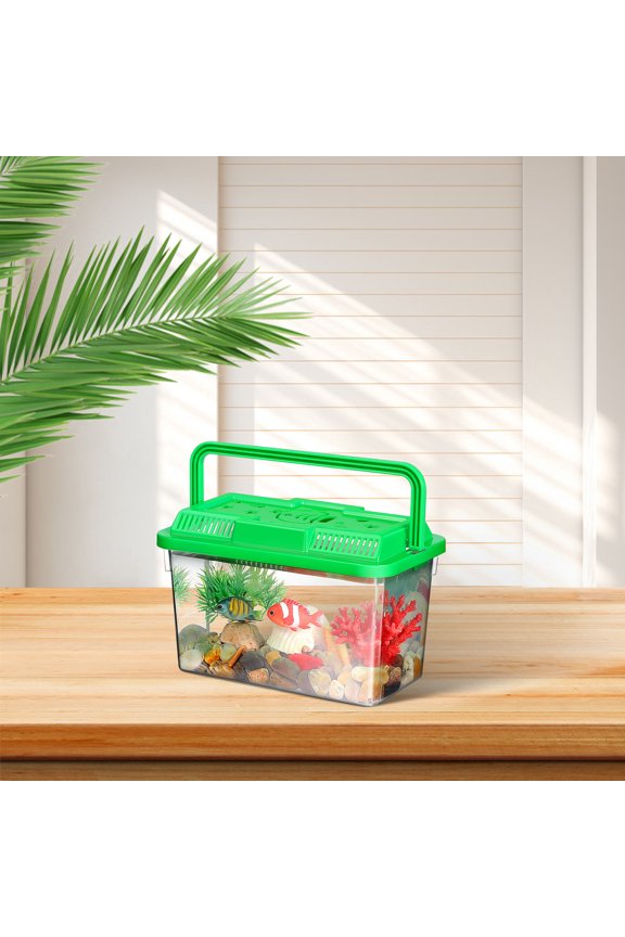 Transparent Portable Fish Tank with Handle Light Green Plastic for Turtle and Small Pets