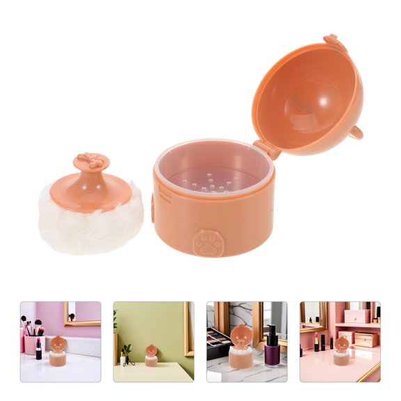 BESTYASH Refillable Loose Powder Box with Bear Design, Travel-Friendly Powder Puff Holder Case in Coffee Color
