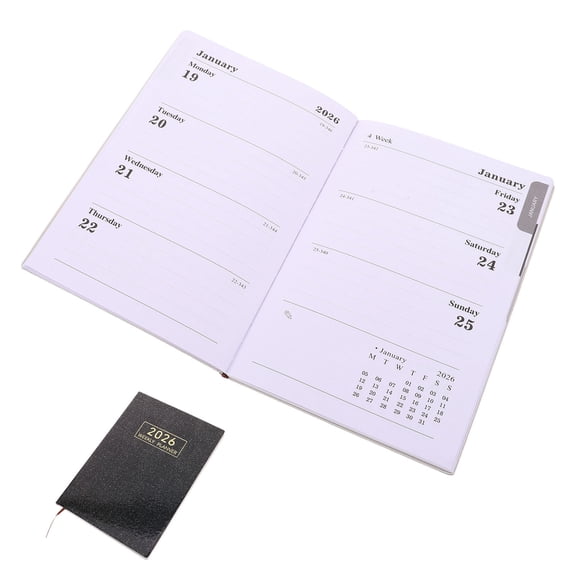 BESTYASH Travel Planner Book A5 PU Cover 12-Month Weekly Monthly Calendar Organizer Black for Entrepreneurs 1Pack