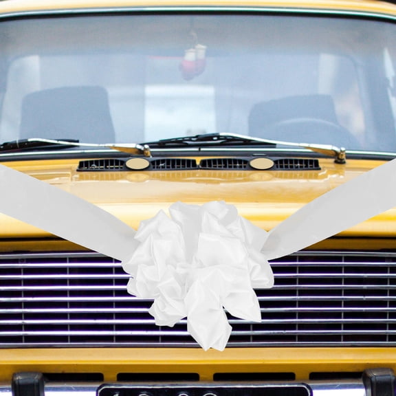 BESTYASH White Gauze Ribbon and Flower Car Decoration Set for Stunning Wedding Car Floral Display