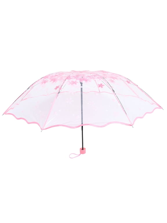 Pink Folding Umbrella with Floral Design for Outdoor Sun Protection and Rain