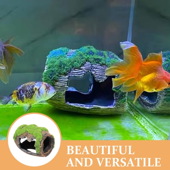 BESTYASH Underwater Aquarium Resin Fish Tank Decoration Green Shrimp Hideout with Moss Effect