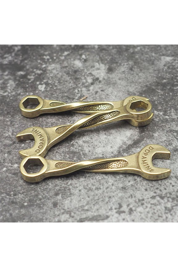 Unique Brass Wrench Keychain Pendant Golden Metal Key Accessory for Bags
