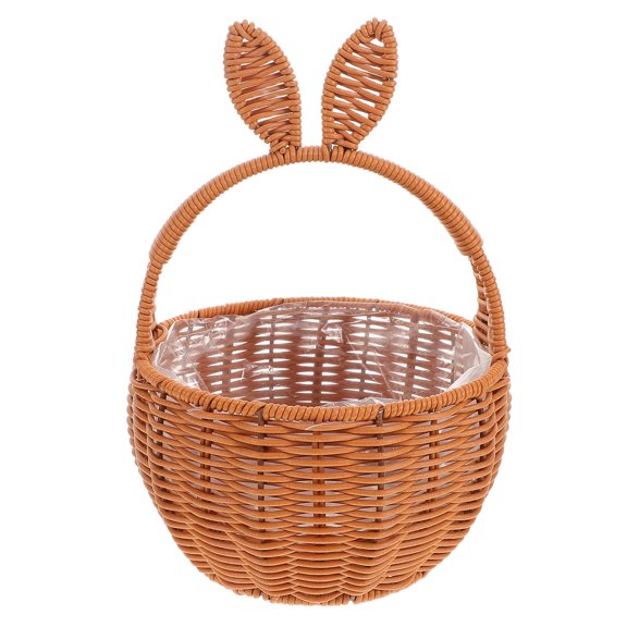 BESTYASH Versatile Light Brown Woven Flower Basket with Charming Rabbit Ear for Decoration and Picnic