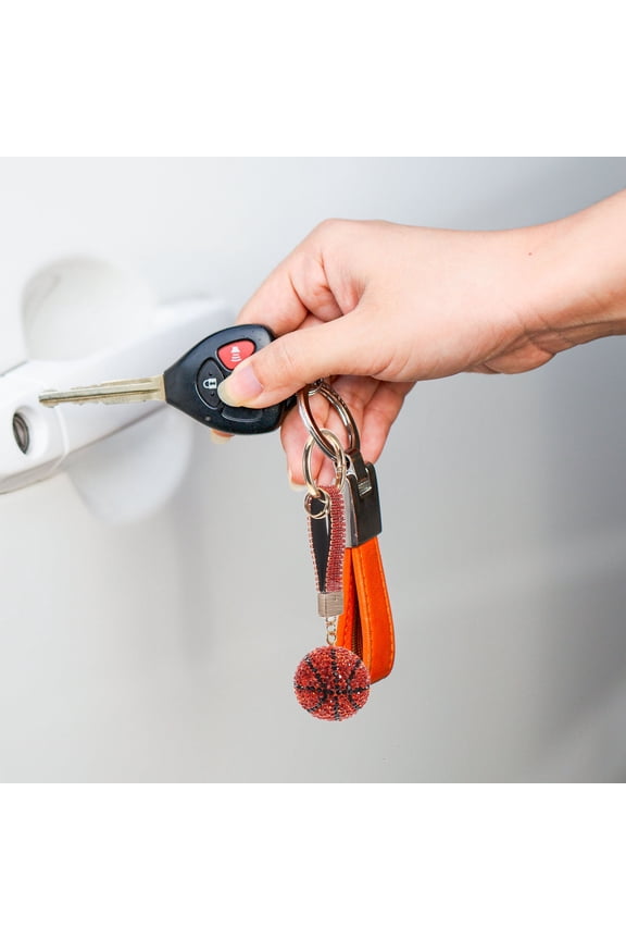 Basketball Keychain in Red Resin and Zinc Alloy with Dazzling Rhinestones