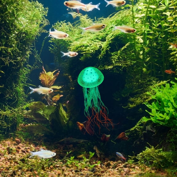 BESTYASH Wear Resistant Blue Fake Jellyfish Aquarium Decor with Fluorescent Effect