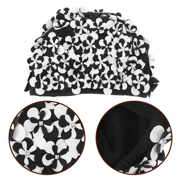 BESTYASH Wear Resistant Swim Cap Black Floral Style Cotton Nylon Suitable for Swimming
