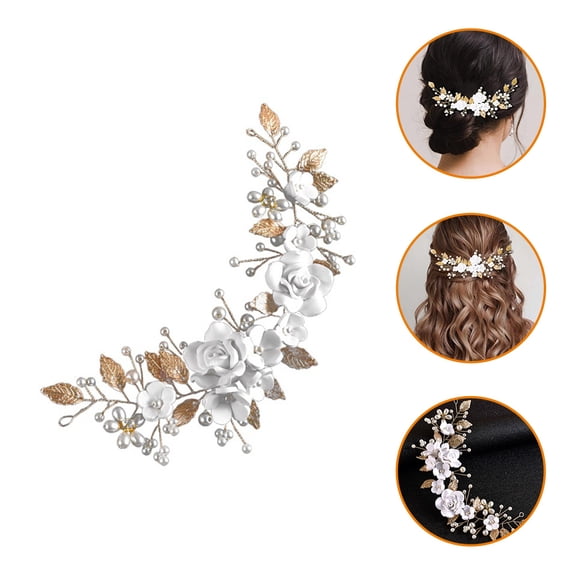 BESTYASH Wedding Hair Pieces for Brides Golden Floral Hair Accessory for Women 1 PCS