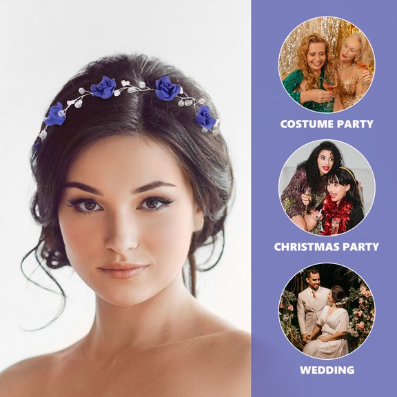 BESTYASH Wedding Headband for Brides with Blue and Rhinestone Floral Design