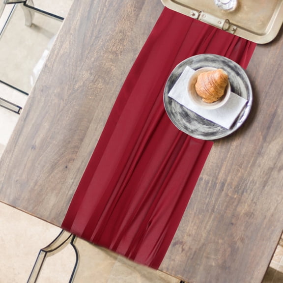 BESTYASH Dark Red Chiffon Wedding Table Runner for Party Decorations and Event Settings, Elegant Table Cloth