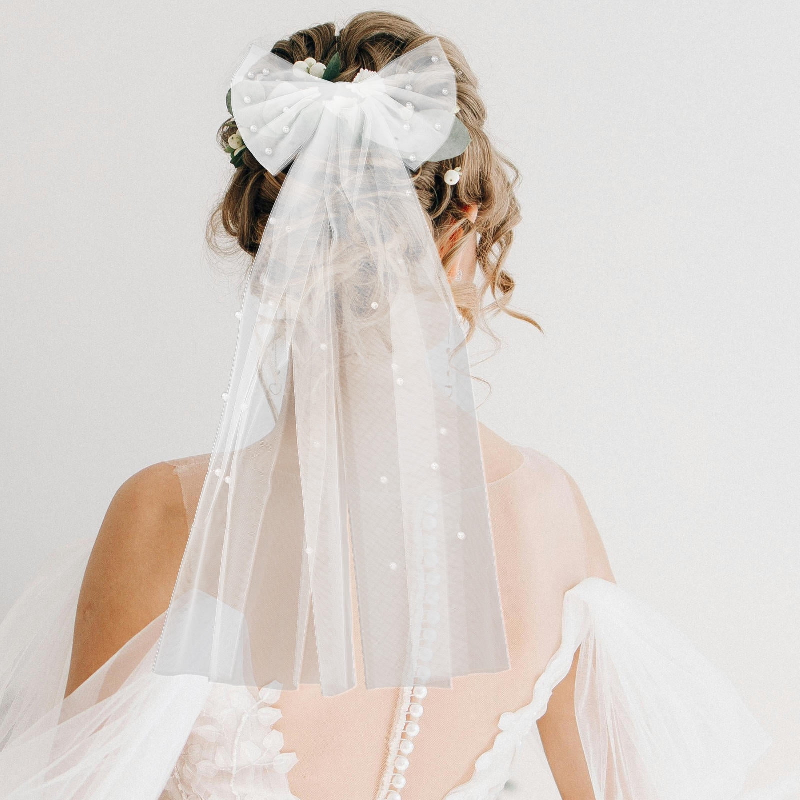 White elegant fastener hair headband wedding veil Versona | bride veil headband main image 3