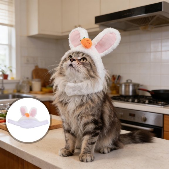 BESTYASH White Bunny Headwear for Cats Small Dogs Easy Wear Easter Party Accessory