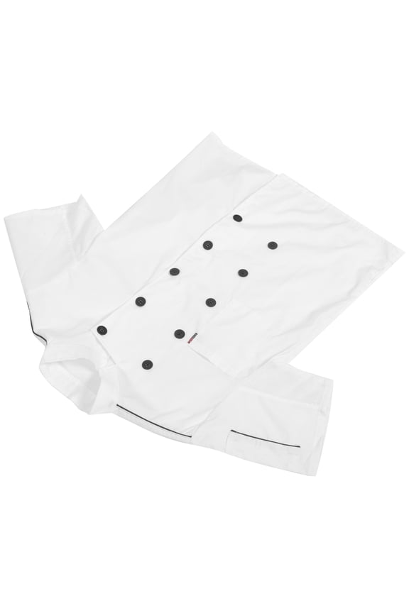 White Polyester Chef Jacket Short Sleeve Breathable Kitchen Uniform with Decorative Design
