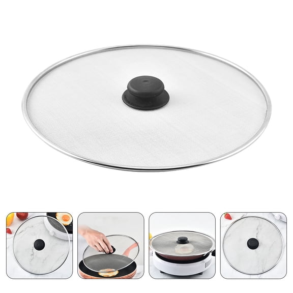 BESTYASH White Frying Pan Splatter Screen with Comfortable Handle for Cooking