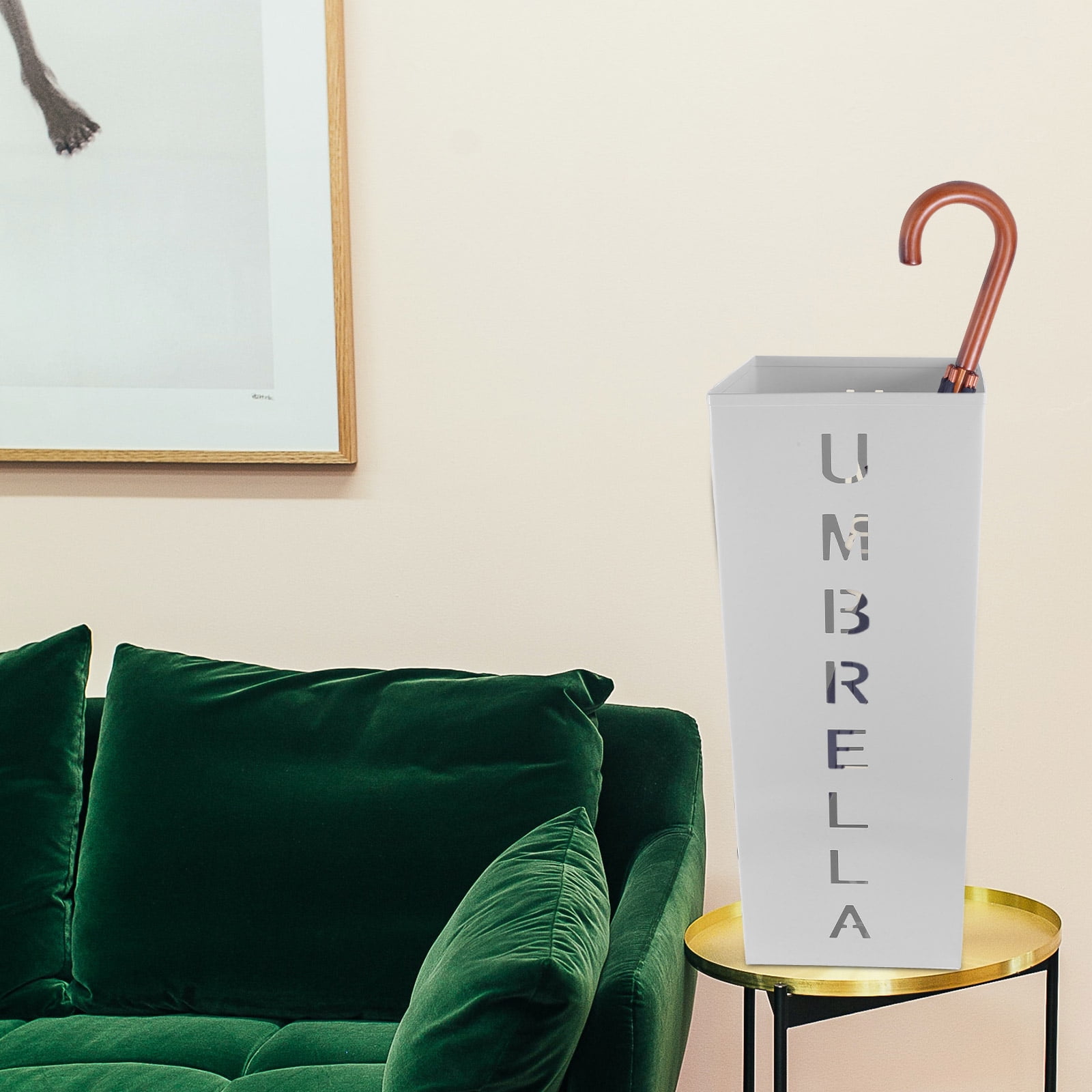 BESTYASH White Iron Folding Umbrella Stand for Home and Office Use, Compact Stylish Indoor Umbrella Holder Storage Rack