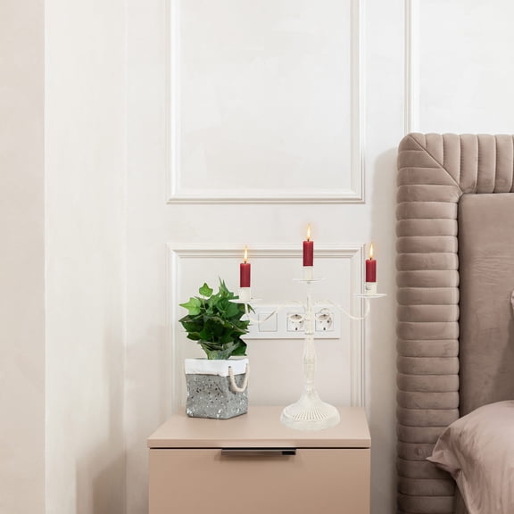 BESTYASH White Iron Vintage Candelabrum with High Gloss Finish for Stylish Tabletop Adornment