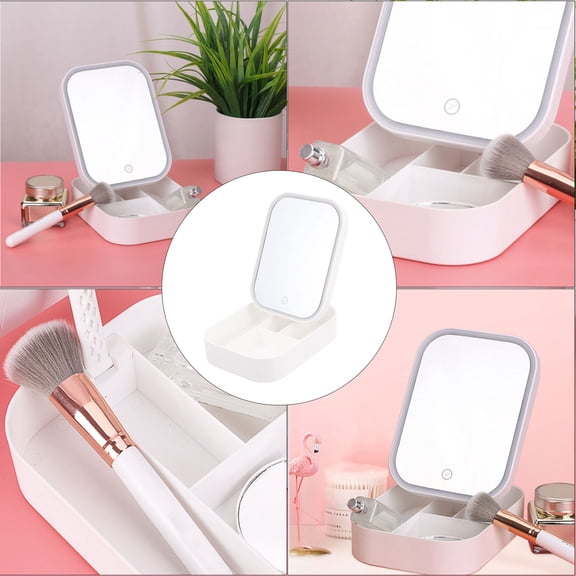 BESTYASH White LED Makeup Mirror with Adjustable Brightness and Bottom Storage Tray for Desktop and Travel Use