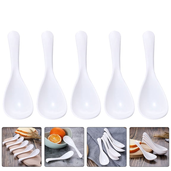 BESTYASH White Plastic Soup Spoons Set of 5, Food Grade PP Material, Smooth , Easy to Clean, Kitchen Utensils