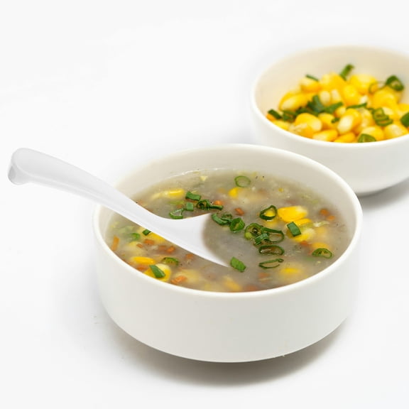 BESTYASH Set of 4 White Plastic Soup Spoons for Asian Cuisine, Ergonomic Design, and Dishwasher