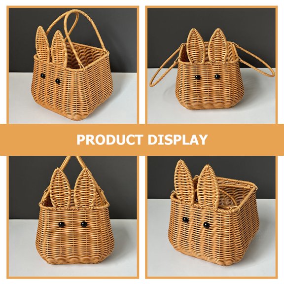 BESTYASH Wicker Basket With Handle Easter Bunny Woven Basket Light Brown 1Set Home Decor Storage