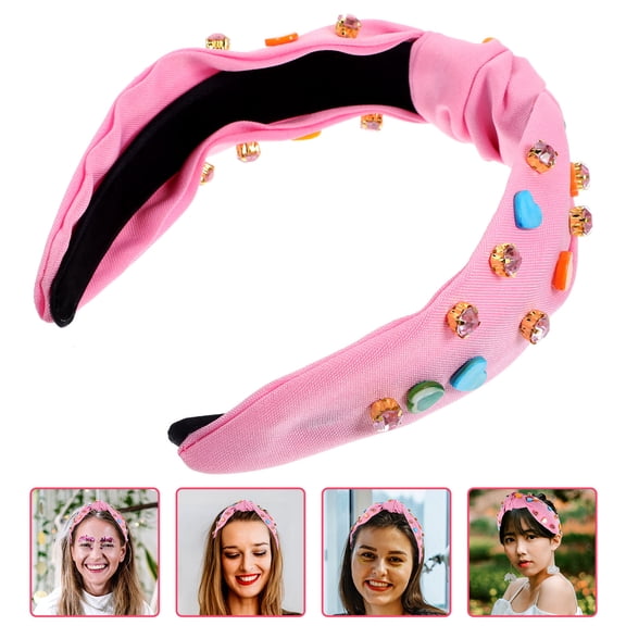 BESTYASH Candy Color Heart Headband Satin Rhinestones Womens Fashion Accessory
