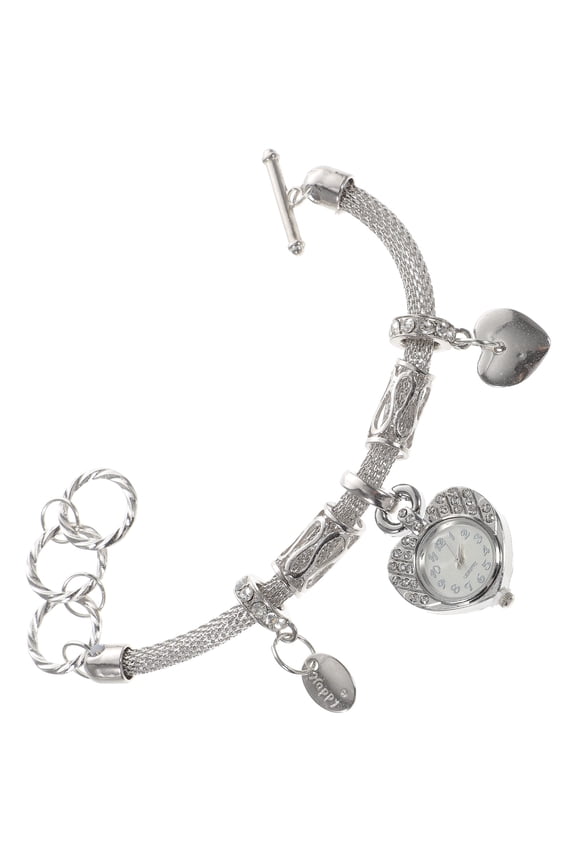 Women's Charm Bracelet Watch Set Heart Shape Analog Quartz Bling Rhinestone Wrist Watches 2pcs