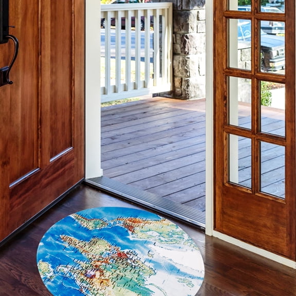 BESTYASH World Map Round Area Rug Non Skid Decorative Polyester Living Room Carpet Floor Mat