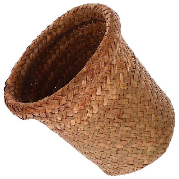 BESTYASH Woven Small Basket Trash Can Khaki for Organizing Homeowners 1Set
