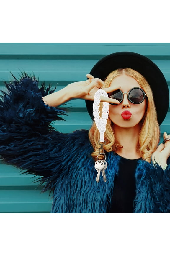 Woven White Wrist Lanyard Keychain with Clip for Keys Backpacks and Handbags