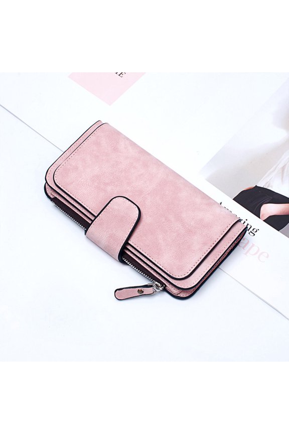 Wrist Strap Pink Snap Closure Wallet with Multiple Compartments and Fine Touch PU