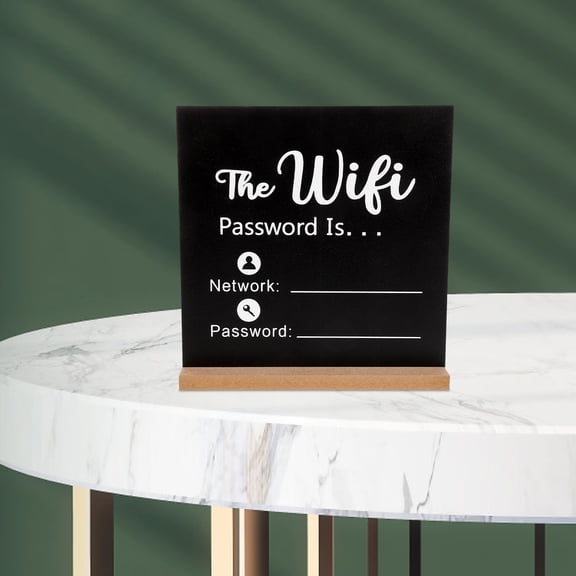 BESTYASH Writable Black WiFi Password Display Sign with Wooden Base for Home, Hotel, Cafe, and Office Use