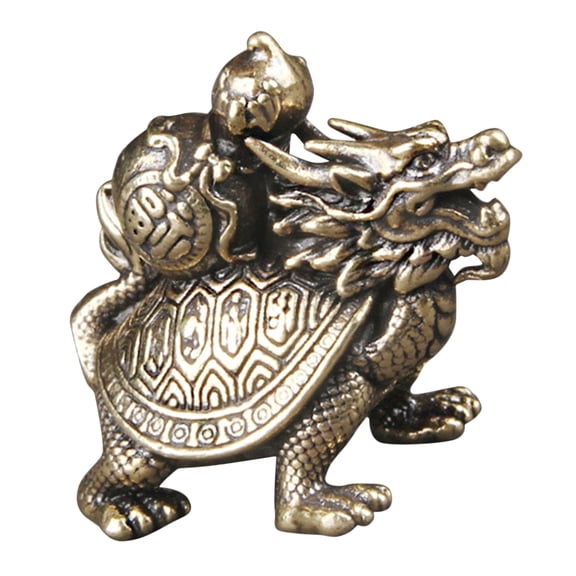 BESTYASH Xuanwu Dragon Turtle Statue Feng Shui Brass Wealth Prosperity Sculpture Good Luck Figurine Ornament for Home Office Shop Housewarming Decor