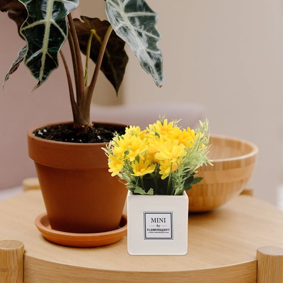 BESTYASH Artificial Potted Daisy Flower Bonsai Decor Yellow for Indoor Outdoor Use