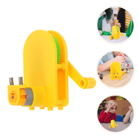 BESTYASH Yellow Hand Crank Generator for DIY Physics Experiments Educational Tool Compact Plastic 7.5 x 5.5 x 2.5 Inches