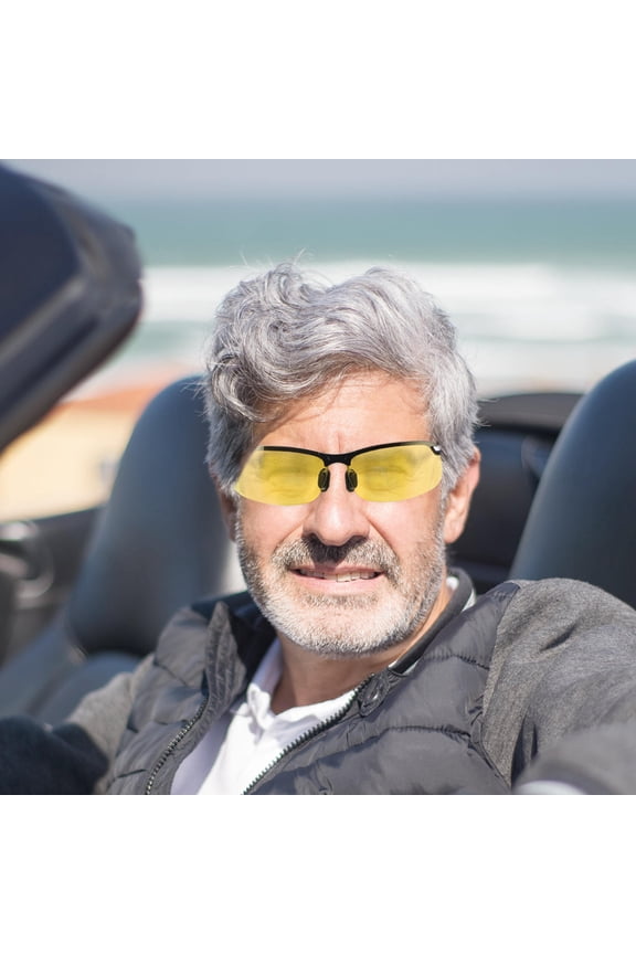 Yellow Lens Night Driving Glasses for Men Lightweight Plastic Anti Glare Sunglasses