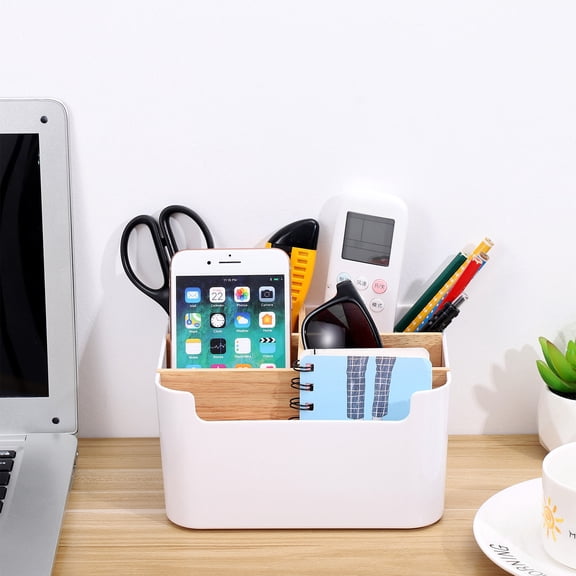 BESTYASH desk tidy organiser office pen holder White Bamboo 1Pcs for Adults Workspace