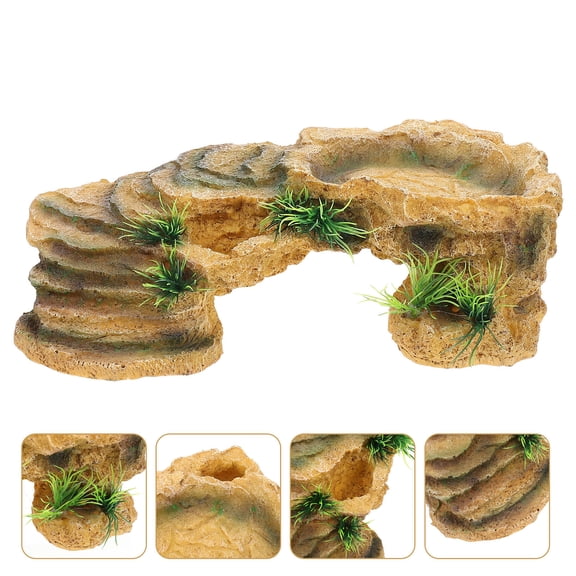 BESTYASH Khaki Reptile Rock Hide Cave - Reptile Tank Ornament, and Natural Look, 1 Set