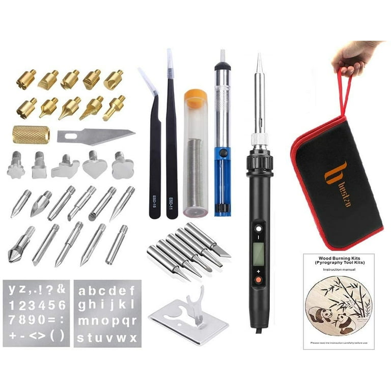 BESTZO LCD Wood Burning Tool Kit With Soldering Iron, Pyrography Tool Kit  Wood Burning Pen With Embossing, Carving, Soldering Tip, Upgraded Model  ,Manual & Carrying Case (Black) 