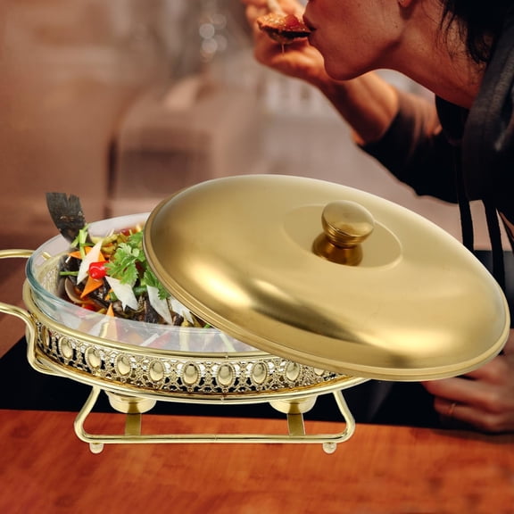 BESTonZON Gold Chafing Dish Buffet Set Oval Food Heating Container with Lid 15 Inch Heated Serving Dish for Catering Party Buffet and Restaurant