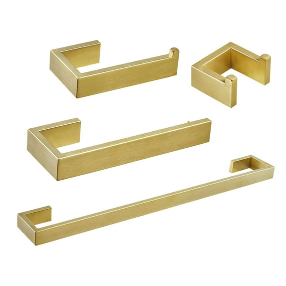 BESy 4 Piece Bathroom Accessories Set (Towel Bar, Towel Holder Towel Ring, Toilet Paper Holder, Double Towel Hook), Wall Mounted Bath Hardware Accessory Fixtures Set, Stainless Steel/Brushed Gold C98