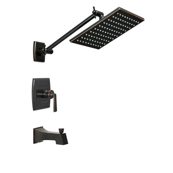 BESy 8-Inch Square Rain Shower Head Fixtures and Tub Faucet, Bath Faucet Tub Set with High Pressure Pressure Balance Valve Shower Set, Oil Rubbed BronzeBathtub Faucet Shower System