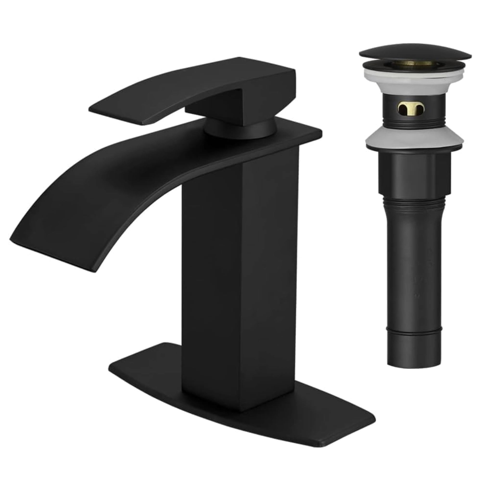 Matte Black 3-Hole Widespread Bathroom Faucet – Square Spout With Drain & Supply Lines, 1.2 GPM Water-Saving