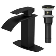 BESy Black Waterfall Spout Bathroom Faucet, Single Handle Bathroom Sink Faucet 1 or 3 Hole, Rv Lavatory Vessel Faucet with Deck Plate and cUPC Supply Lines