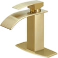 thumbnail image 1 of BESy Black Waterfall Spout Bathroom Faucet, Single Hole 1 Hole 3 Holes Single Handle Bathroom Sink Faucet, Rv Vanity Faucet with 6 Inch Deck Plate, cUPC Waterlines, Matte Black, 1 of 14