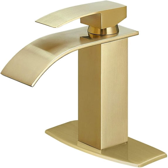 BESy Black Waterfall Spout Bathroom Faucet, Single Hole 1 Hole 3 Holes Single Handle Bathroom Sink Faucet, Rv Vanity Faucet with 6 Inch Deck Plate, cUPC Waterlines, Matte Black