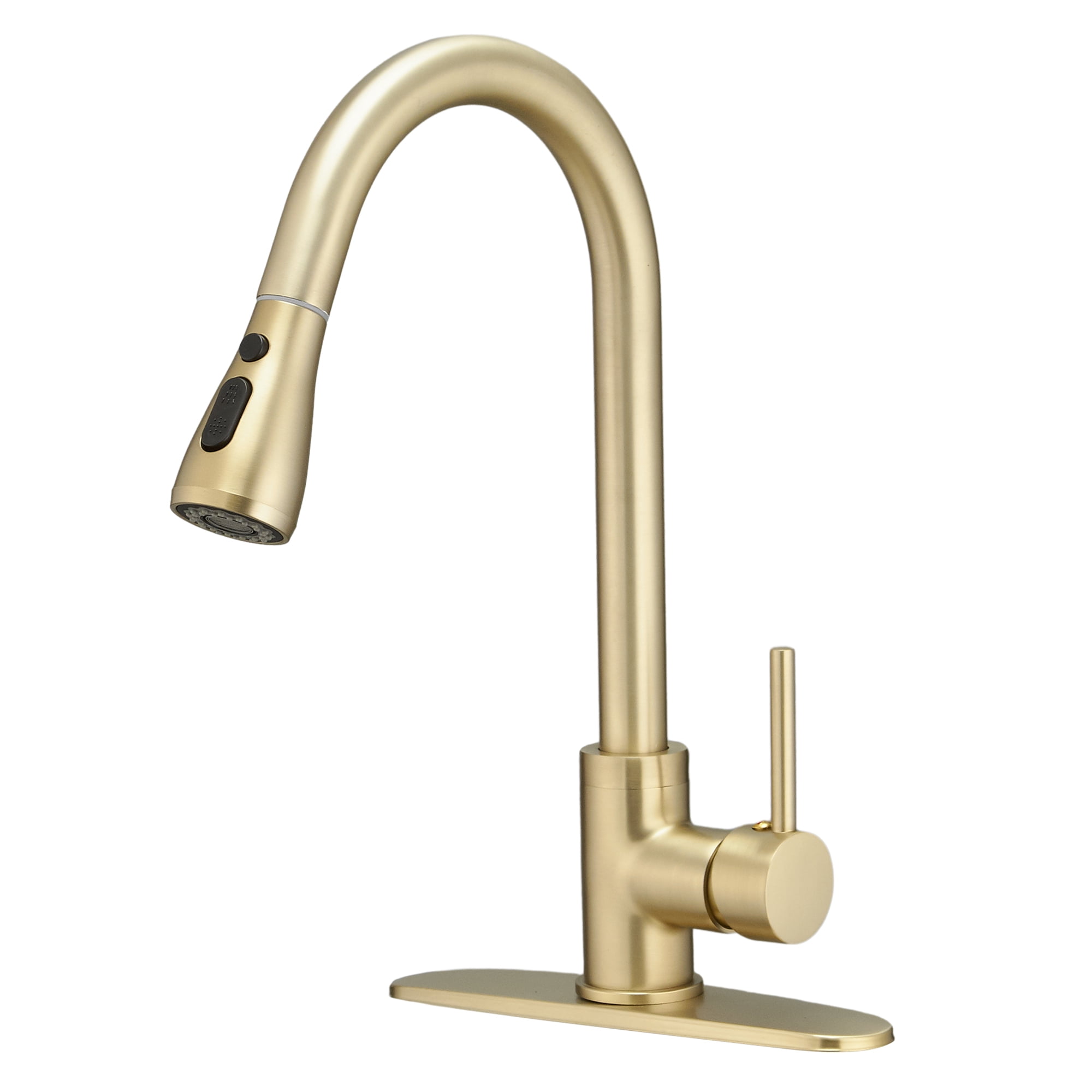 BESy Brushed Gold Pull Out Sprayer Kitchen Faucet, Single Handle High