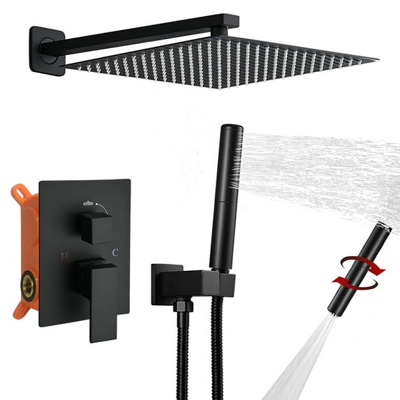 BESy Shower System with 10 inch Rain Shower Head and Handheld Wall Mounted, High Pressure Rainfall Shower Faucet Fixture Combo Set with 2 in 1 Handheld Showerhead for Bathroom, Matte Black